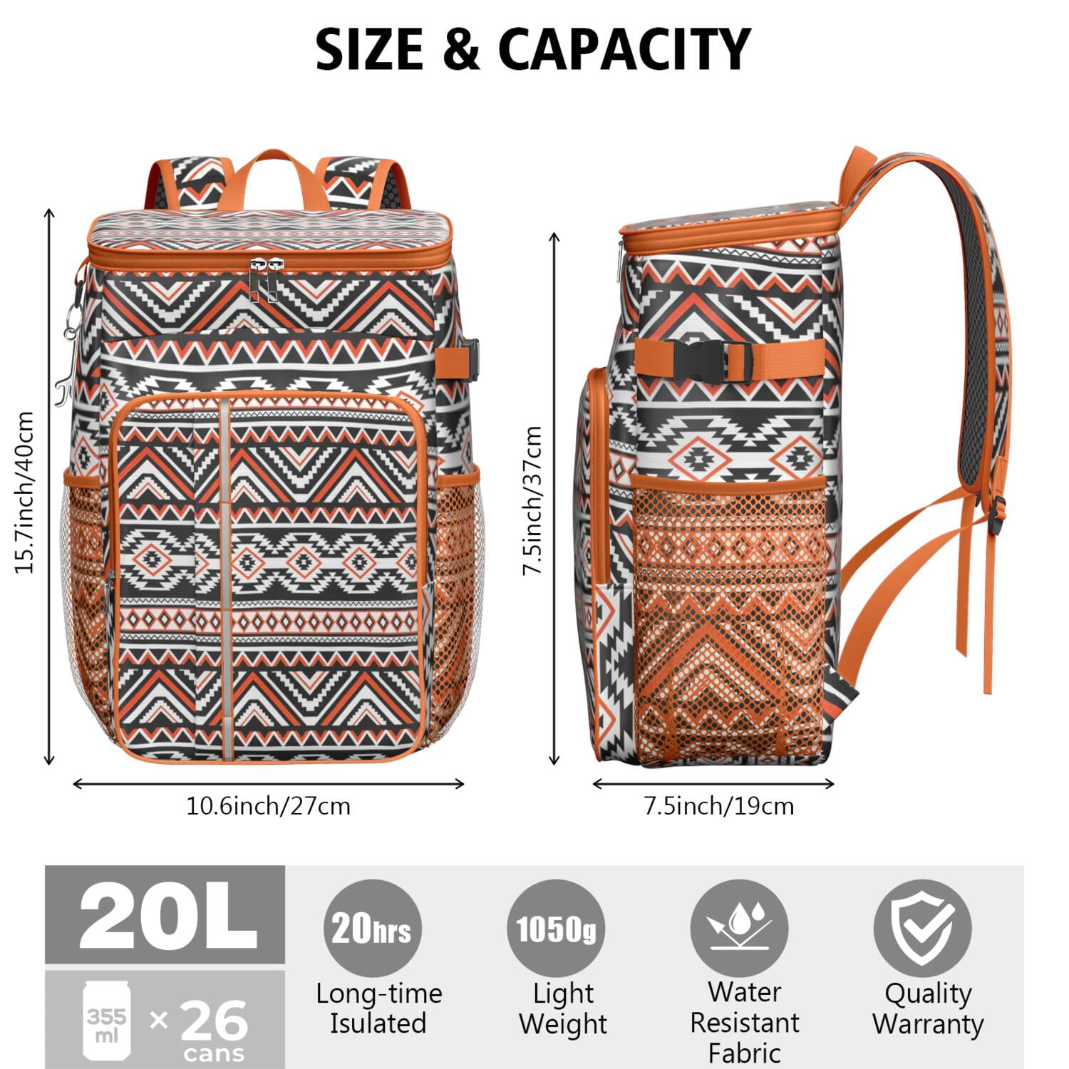Retro Style Cooler Backpack - 20L Insulated Leakproof Lunch Bag, Vintage Design for Camping & Beach