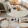 thumbnail image 5 of Pink Green Flowers Round Area Rug 4Ft Washable Circle Rugs for Bedroom Dining Room, Country Botanical Abstract Floral Patterned Non-Slip Carpet Floor Mats Indoor Outdoor Carpet Runner Home Decor, 5 of 8