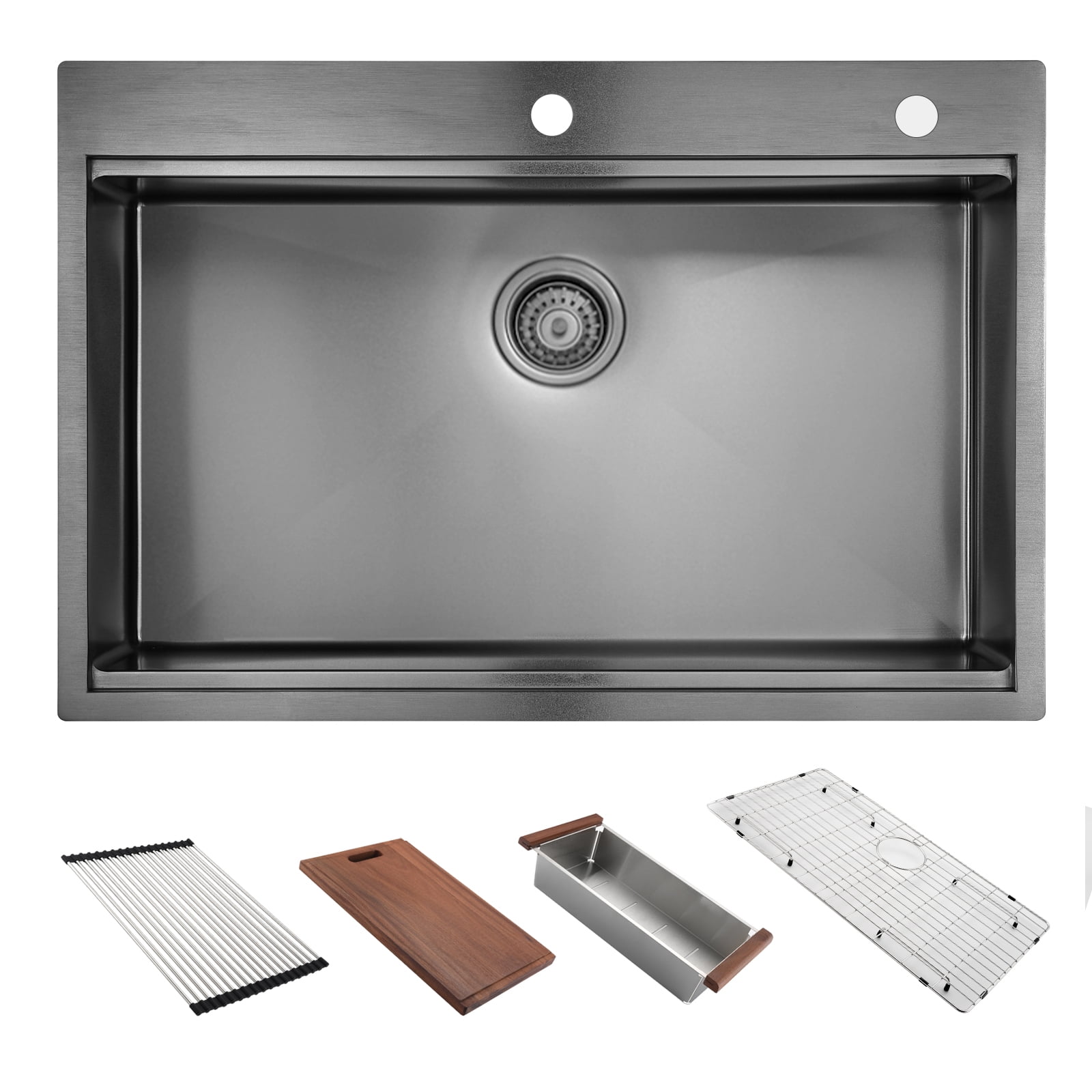 36" x 22" Drop in Gunmetal Black Kitchen Sink, 16Gauge  Stainless Steel Sink, Drop Workstation Sink, Topmount Single Bowl Sink with Integrated Ledge