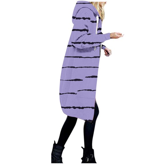 Usmixi 2023 Sweatshirt Coat for Women Winter Long Hooded Coat for Women Fashion Striped Print Open Zip up Sweatshirt Overcoat Fall Long Sleeve Lightweight Drawstring Hoodies Outwear Weekly Deals