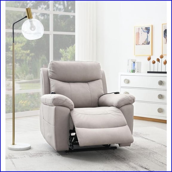 Recliners: Modern Power Motion Lift Chair with Heating & Massage | Light Gray | Polished Microfiber
