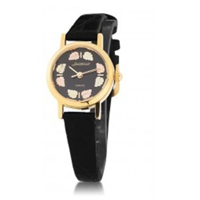 Lemann for black hills gold ladies black dial gold tone watch NEW BATTERY Landstrom main image 4