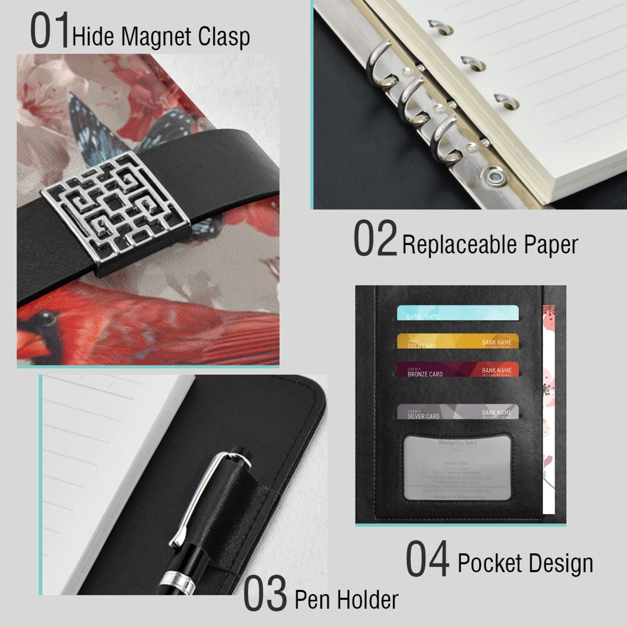 Leather Planner Leather Notebook Notebook Journal Binder Design Pen Pocket Design Convenient for Storage Cute Red Bird