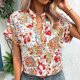 thumbnail image 2 of Camiseta con cuello en V para mujer, manga corta, blusas informales estampadas holgadas para uso de verano, flor amarilla S, 2 of 6