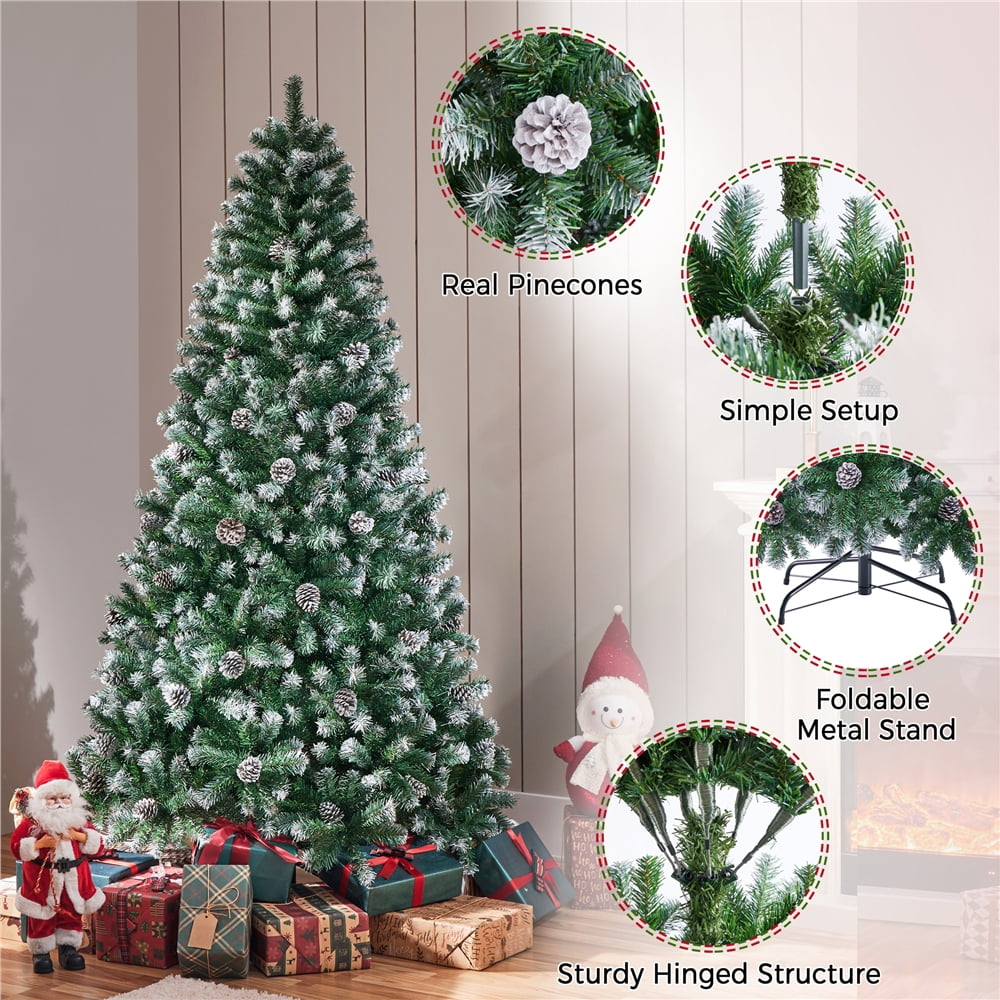 Alden Design 6Ft Pre-decorated Frosted Artificial Christmas Tree with Pinecones, Green