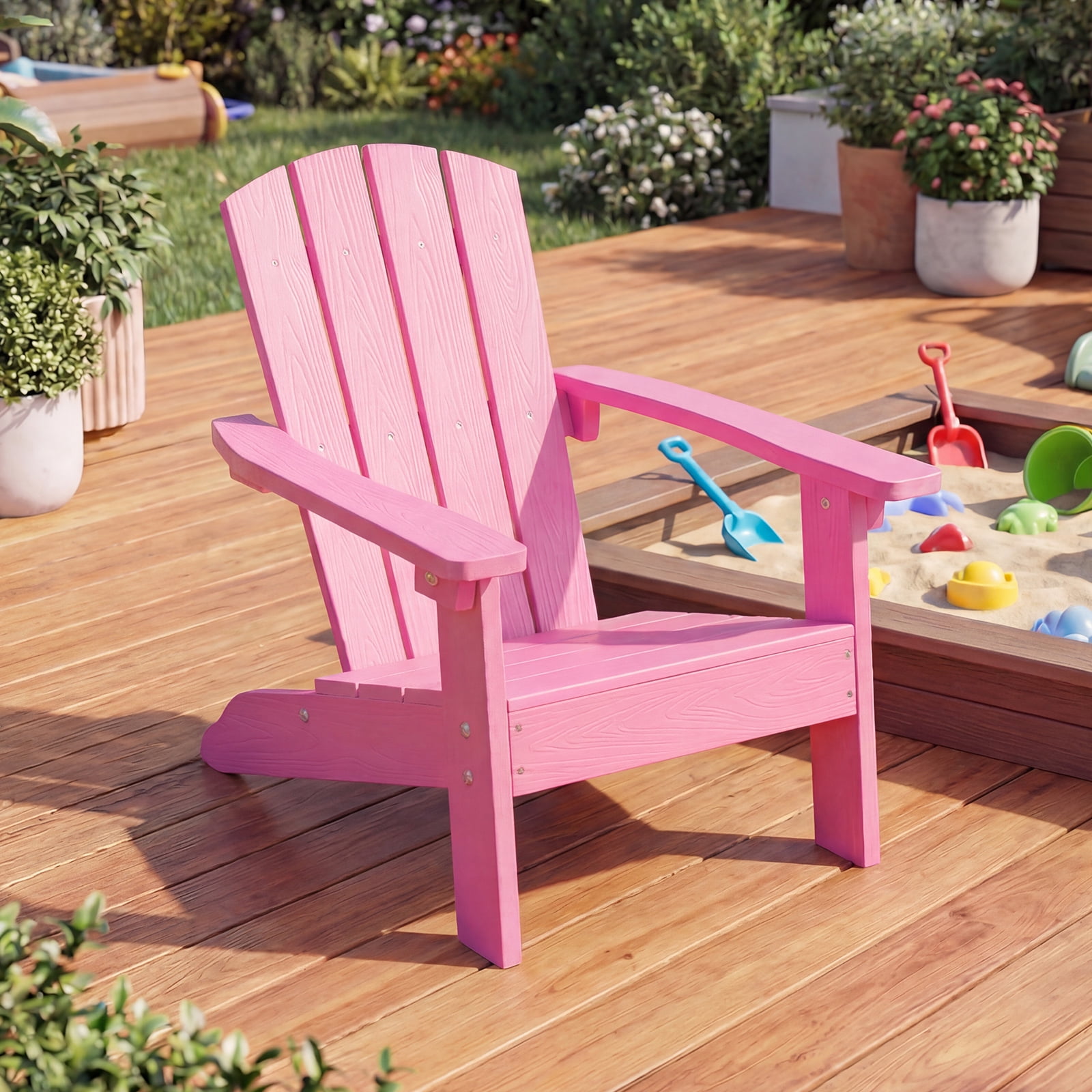 Costway Kids Adirondack Chair with High Backrest Armrests Fire Pit Chair for Kids Ages 3-8 Pink