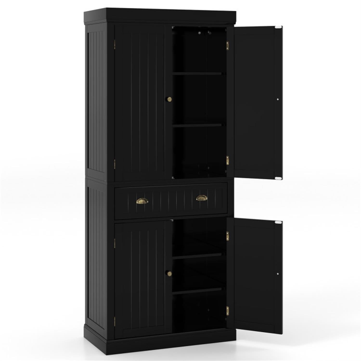 Demi Bonn 72" Cupboard Freestanding Kitchen Cabinet with Doors and Drawer, Accent Storage Cabinet, Pantry Cabinet with Adjustable Shelves, Black
