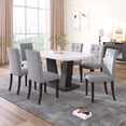 thumbnail image 3 of Dining Table Set For 6, 7 Piece Kitchen Table Chairs Set, 1.8" Thickness Tabletop And V-Shaped Table Legs, Modern Dining Room Set With 63 Inch Dinner Table And 6 Upholstered Chairs, 3 of 9