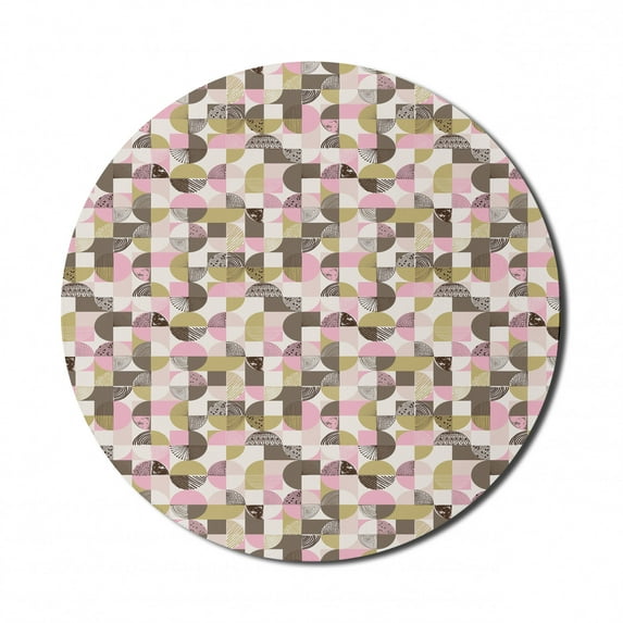 Abstract Mouse Pad for Computers, Simple Zentangle Ornate Rounds in Squares with Pastel Vintage Colors, Round Non-Slip Thick Rubber Modern Gaming Mousepad, 8" Round, Multicolor, by Ambesonne
