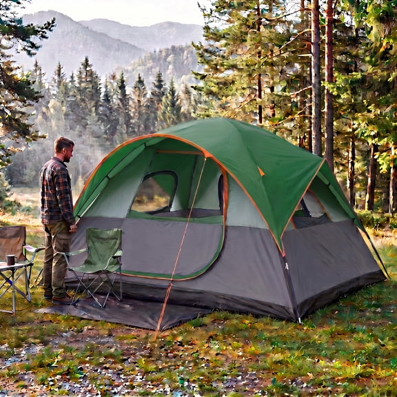 SANOPY 8-10 Person Camping Tent, Weather Resistant Alloy Steel Frame with Detachable Rain Cover and Mesh Roof Panel for Camping, Carry Bag, Green