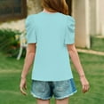 thumbnail image 3 of Inglocry Girls Puff Short Sleeve Shirts Summer Ribbed Knit Crewneck T Shirt Tops Tee Blouse Cute Summer Tops For Teens Light Blue 7-8Y, 3 of 4