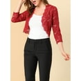thumbnail image 5 of INSPIRE CHIC Valentine's Day Women's Shrugs Floral Lace Cardigan 3/4 Sleeves Sheer Cover Up Top M Deep Red, 5 of 7