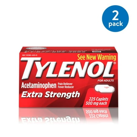 (2 Pack) Tylenol Extra Strength Caplets, Fever Reducer and Pain Reliever, 500 mg, 225 (Best Otc Fever Reducer For Adults)