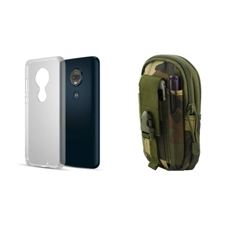 Bemz Fusion Series Bundle Compatible with Motorola Moto G7, Moto G7 Plus - Slim TPU Bumper Hybrid Protection Case (Crystal Clear), Travel Carrying Pack (Jungle Camo) and Atom