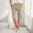 thumbnail image 2 of Shorts for Women Summer Elastic High Waisted Solid Color Drawstring Cotton Loose Straight Home Capris Baggy Dressy Casual Womens Jorts with Pockets S-2XL, 2 of 4