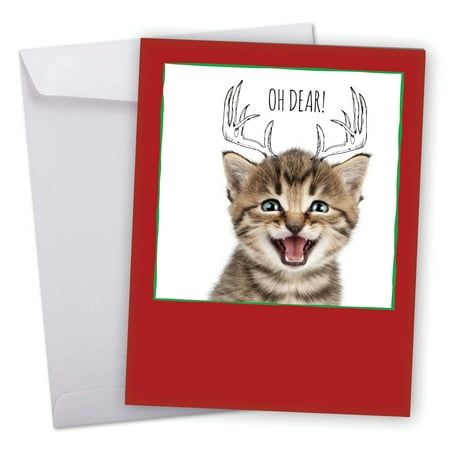 J6583GXSB Large Merry Christmas Card: 'Cats & Doodles' Featuring an Adorable Kitty Image With Hand Drawn Christmas Line Art Greeting Card with Envelope by The Best Card