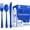 Blue, variant on 150 Pack Plastic Silverware,Disposable Cutlery Set Heavy Duty Utensil Sets 50 Forks 50 Knives 50 Spoons for Brithday, Wedding,Home School Party Picnics Restaurant Outdoor Events (Red Clear)