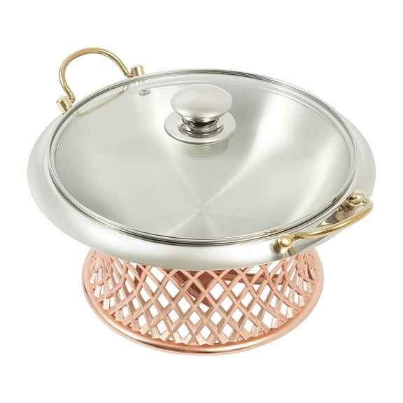 Copper Tabletop Round Buffet Chafing Dish with Clear Lid & Fuel Holder 28*14*28cm