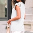 thumbnail image 4 of Womens Lace Tops Pleated Short Sleeve Shirts Summer Business Casual Dressy Blouses White M, 4 of 7