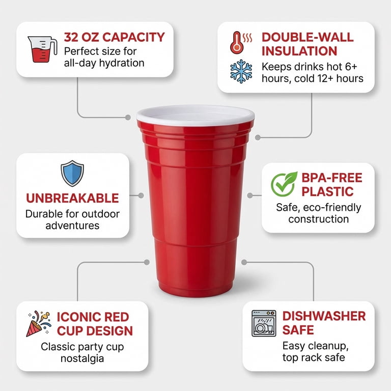 Red Cup Living- 24 OZ. Cup With Lid & Straw