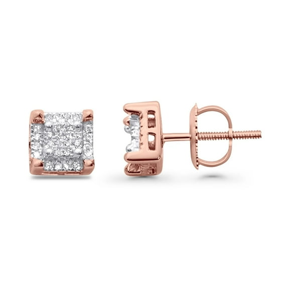 Elegant 0.15ct Square Micro Pave Diamond Stud Earrings in 10K Rose Gold