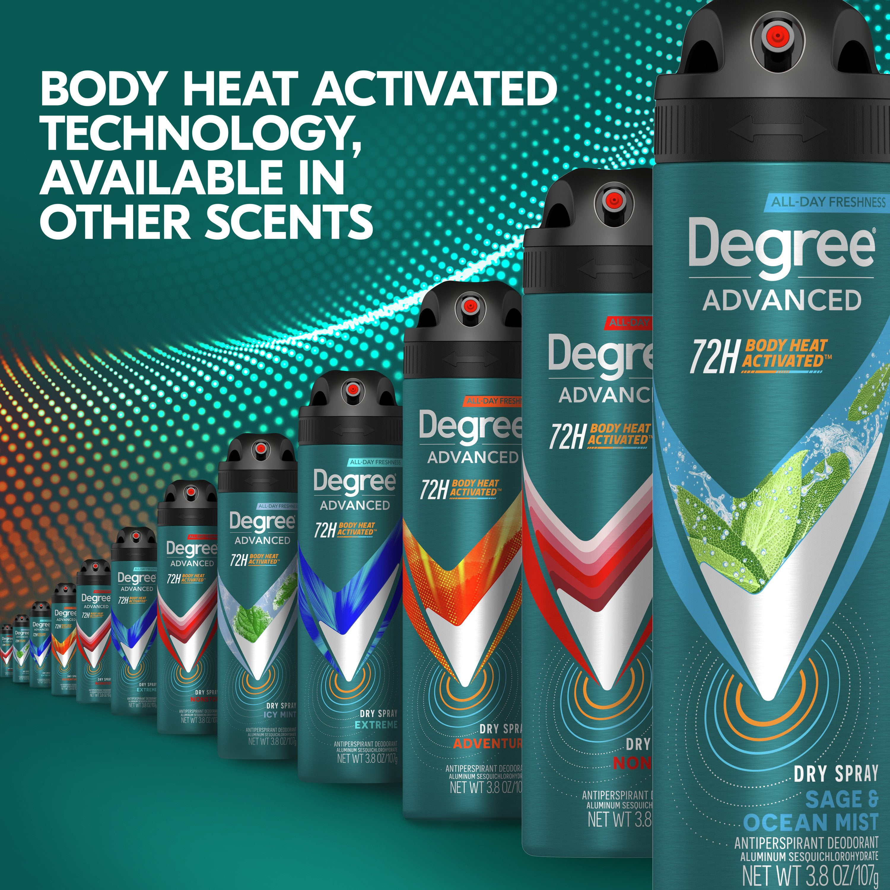 Pack of 4 Degree 72 Hr Advanced Antiperspirant Deodorant Dry Spray - Sage & Ocean Mist - 3.8 oz - Package may vary