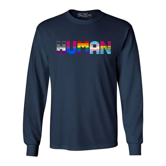 Shop4Ever Men's Human Rainbow Long Sleeve Shirt X-Large Navy