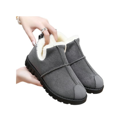 

SIMANLAN Ladies Casual Comfort Shoe Warm Snow Boots Slip On Flats Work Breathable Loafer Slippers Cold Weather Plush Lining Winter Shoes Gray 4.5