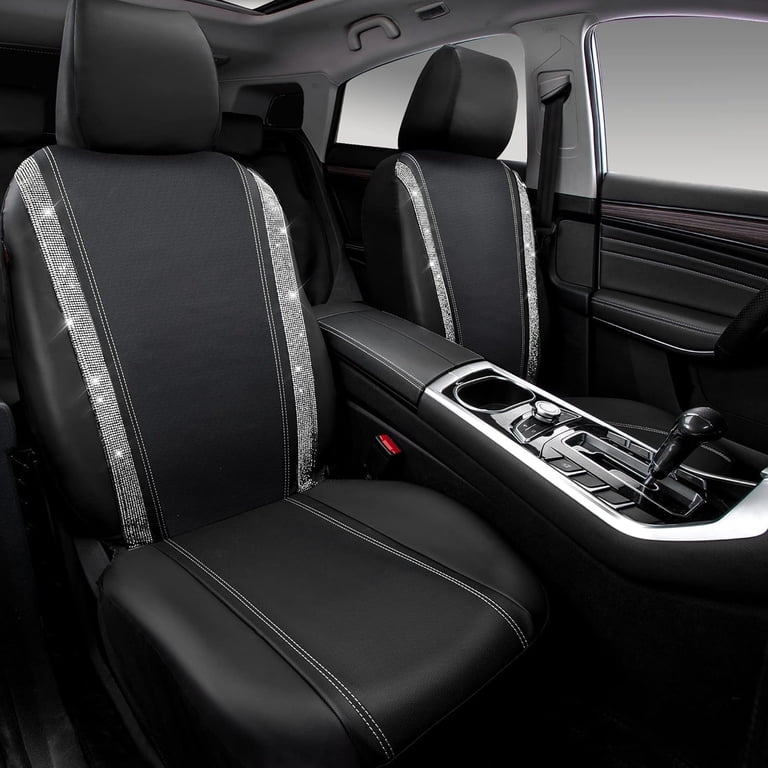 CAR-GRAND Bling Diamond Rhinestone Seat Covers, Silver Front Pair photo 2