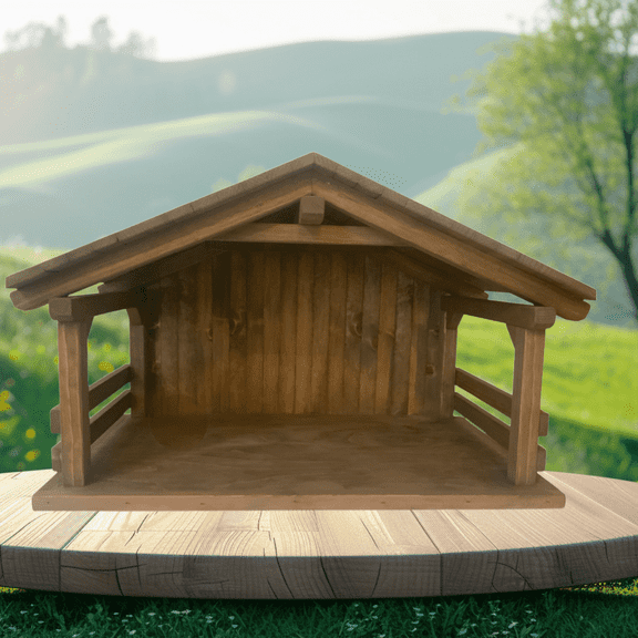 JacobsWoodDesigns X- Large Signature  Wood Nativity Stable/Creche Decorative Collectible 1 Piece