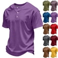 thumbnail image 2 of Mens Henley Shirt Short Sleeve Casual Button Basic Tees Slim Fit Stretch Summer T Shirts Purple S, 2 of 6