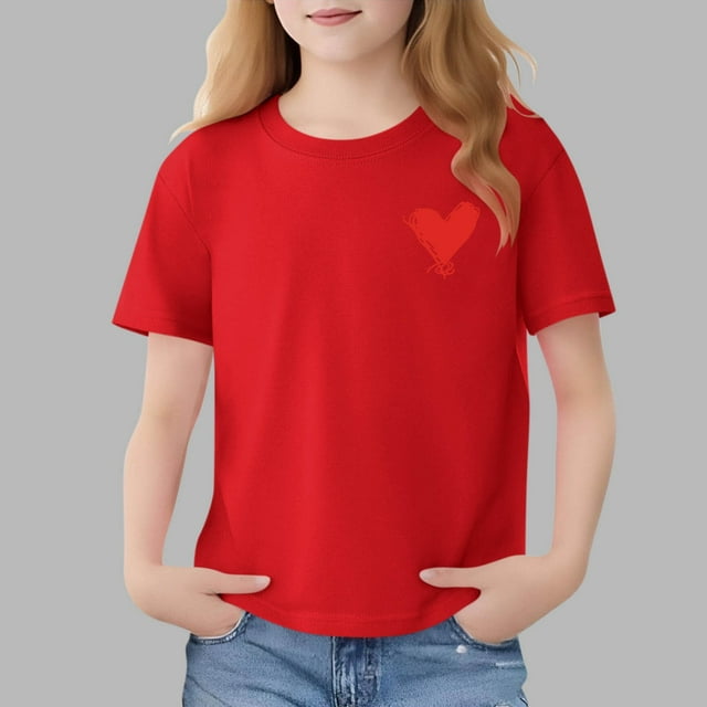Blusas y camisas de manga corta con cuello redondo para niños Camiseta de verano de manga corta estampada para niñas Jersey elegante de cuello redondo para niñas Top de algodón para niños