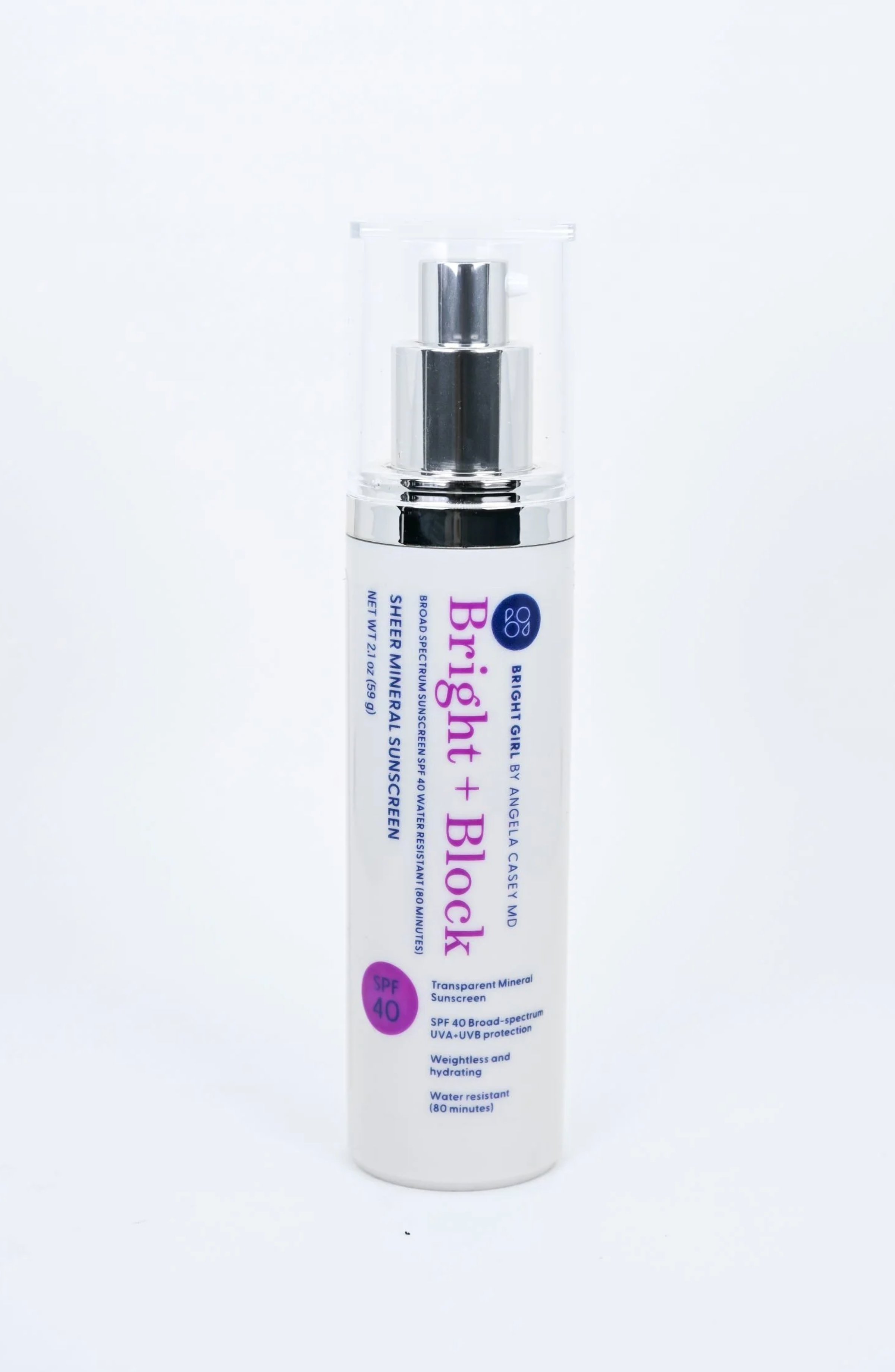 Bright Girl Bright + Block Sheer SPF 40 Mineral Facial Sunscreen for Teen Skin, 2.1 oz