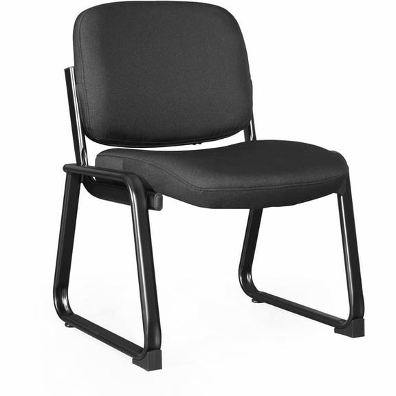 Lorell LLR84596 Sled Shape Black Fabric Guest Chair with Armless Plywood & Fabric Seat