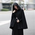 thumbnail image 5 of Dyfzdhu Hooded Medium Women Cape Winter Vintage Overcoat Fashion Button Cloak Woolen Coat Black, 5 of 8