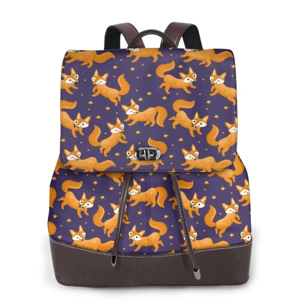 Balery Stars and Fox Cute Mochila de Cuero para Mujeres, Gran Capacidad, Bolsa de Viaje Multifuncional, Mochila de Cuero y Bolsa de Hombro para Mujeres