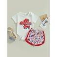 thumbnail image 3 of Aojekbee Independence Day Baby Boy Clothes Letter Print Crew Neck Short Sleeve Romper and Star Stripe Glasses Print Shorts 2Pcs Set, 3 of 9