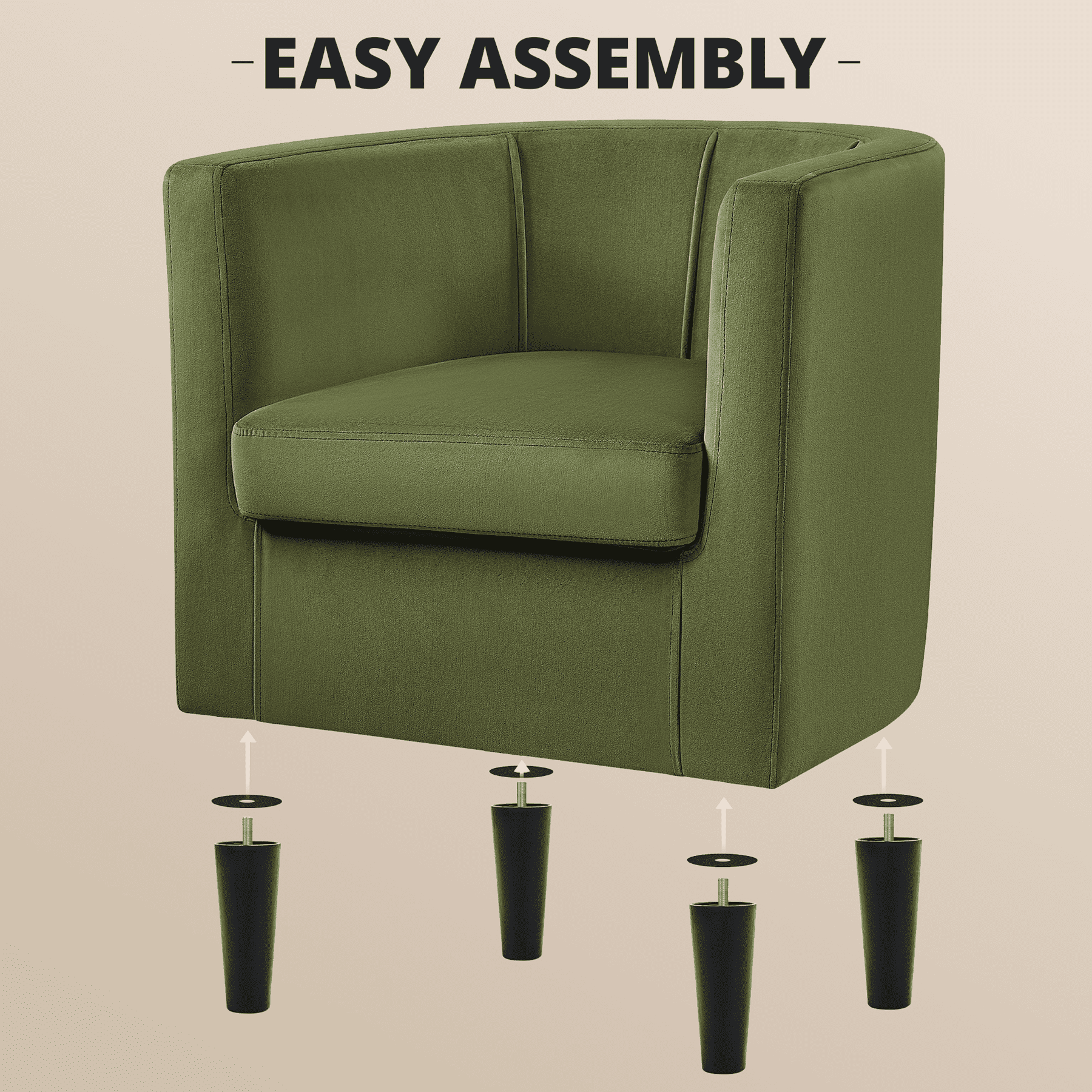 Renwick Upholstered Barrel Shaped Accent Chair with Curved Backrest for Livingroom, Olive Green Velvet, Set of 2