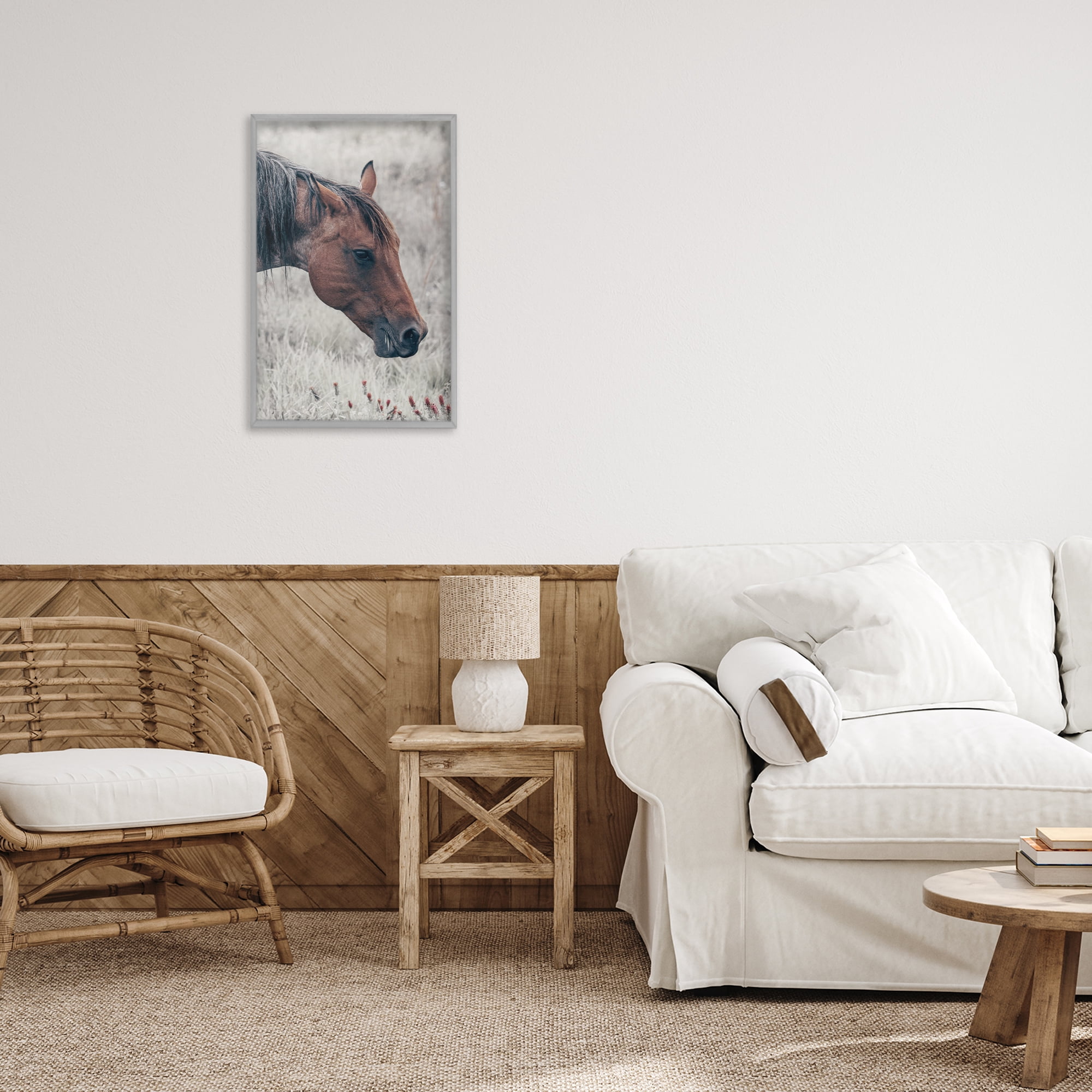 Stupell Industries Mother Horse Grazing in Meadow Gray Framed Giclee Art, design by Nathan Larson