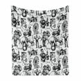 thumbnail image 1 of Modern Soft Flannel Fleece Throw Blanket, Circus Words and Themed Continous Pattern Magician Baloons Phrase Artwork, Cozy Plush for Indoor and Outdoor Use, 60" x 80", Black and White, by Ambesonne, 1 of 6