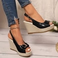 thumbnail image 4 of Rokment Bridal Glitter Rhinestones Bow Platform Wedge Dressy Sandals for Women Elegant Casual Leather Peep Toe Bowknot Espadrilles Chunky High Heel Wedding Slingback Dress Summer Shoes Black Size 6, 4 of 7