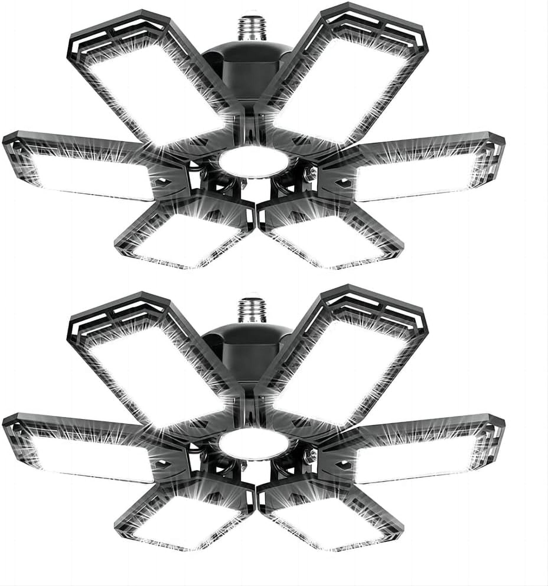 FEFEFW-Deformable LED Garage Light - 15000 Lumen 6500K Daylight 150W, Six Leaf Garage Organization Ceiling Lighting, Pack of 2
