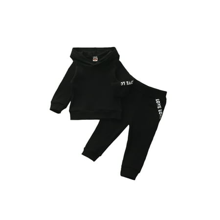

VIKING GLORY Baby Girls Hooded Solid T-Shirt+pockets trousers two-piece Sports Set