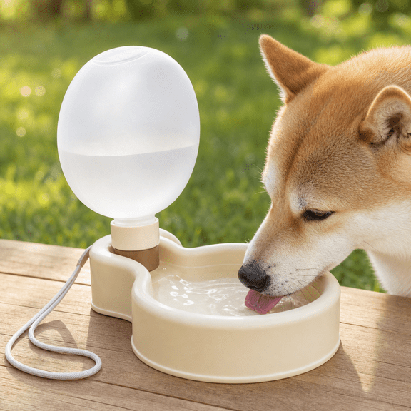 Portable Dog Water Bottle with Drinking Bowl, 17 oz Foldable Leakproof Pet Water Dispenser for Dogs and Cats, Walking, Hiking, Travel, Cream