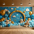 thumbnail image 5 of Blue Themed Background with Clouds Stars and Teddy Bears Banner Party Decorations Birthday Party Photography Props Baby Shower Backdrop Decors, 5 of 8