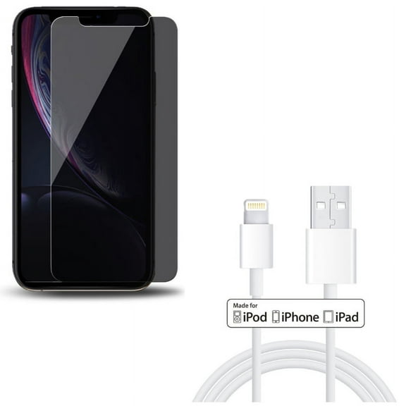 iPhone XS/X - Tempered Glass Privacy Screen Protector w Certified 6ft MFi USB Cable - Curved Anti-Spy Anti-Peep 3D Edge Case Friendly, Charger Cord Power Wire Sync Long Fast Charge