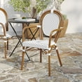 thumbnail image 3 of Merrick Lane Stacking Thonet French Bistro Style Chair with Arms, Natural & White PE Rattan Seat, and Lt Bamboo Finished Metal Frame for Indoor/Outdoor Use, 3 of 15