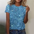 thumbnail image 2 of Tshirts Shirts for Women Summer Casual Tee Shirts Loose Sparkling Crystal Printed Round Neck Short Sleeved Tops Dark Blue M, 2 of 5