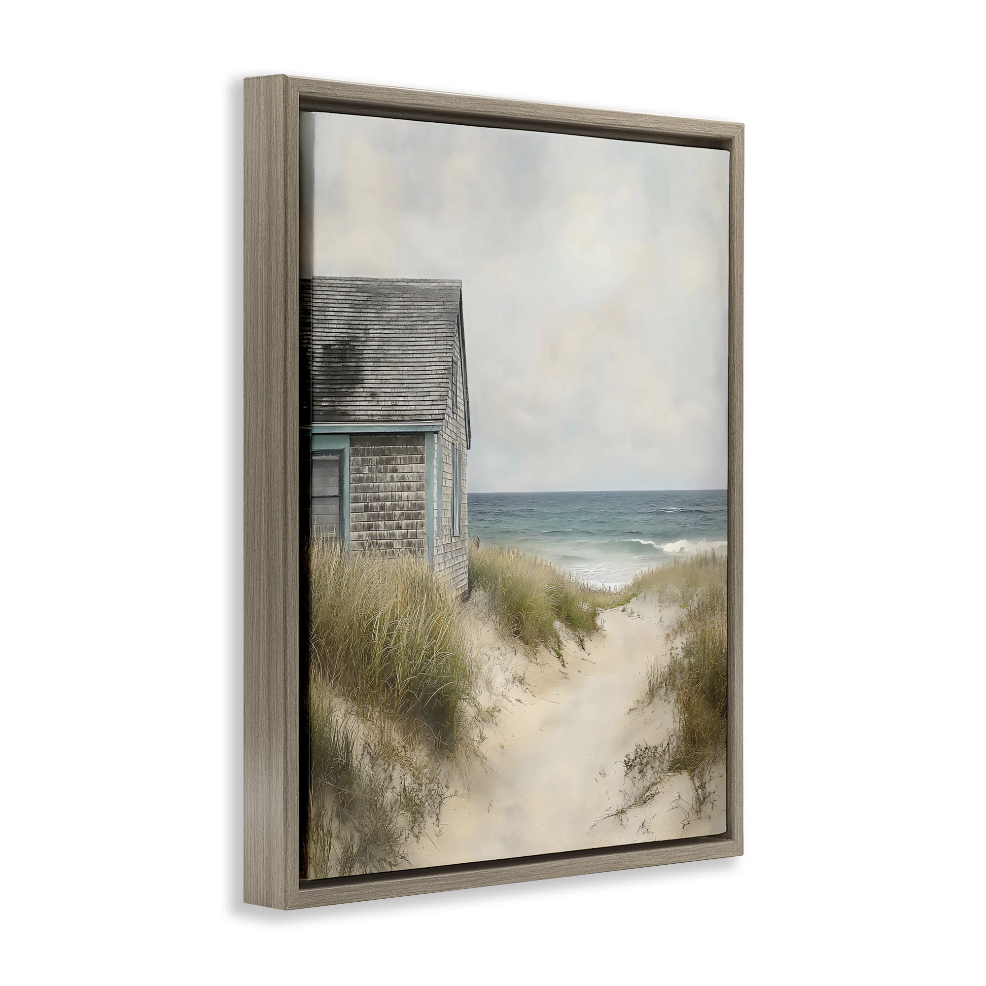 Stupell Industries Oceanfront Cottage on Dune Path Brown Framed Floater Canvas Wall Art, design by Creative Studio