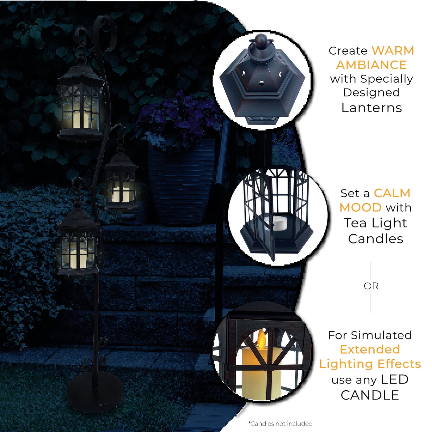 71 Inch Three Tier Steel Lantern Stand/Hanger - Backyard Expressions